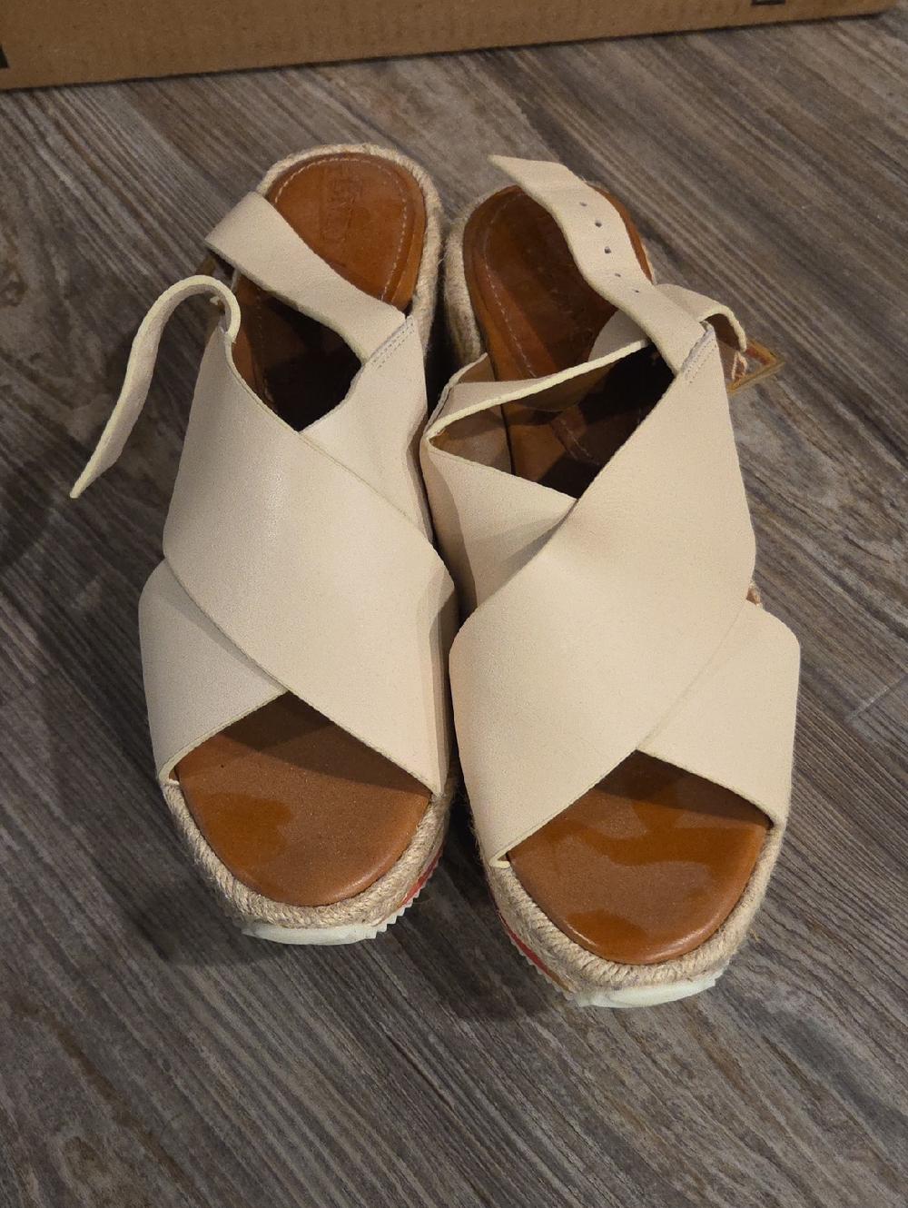 Enzo Angiolini Cream Cross-Strap Espadrille Wedges